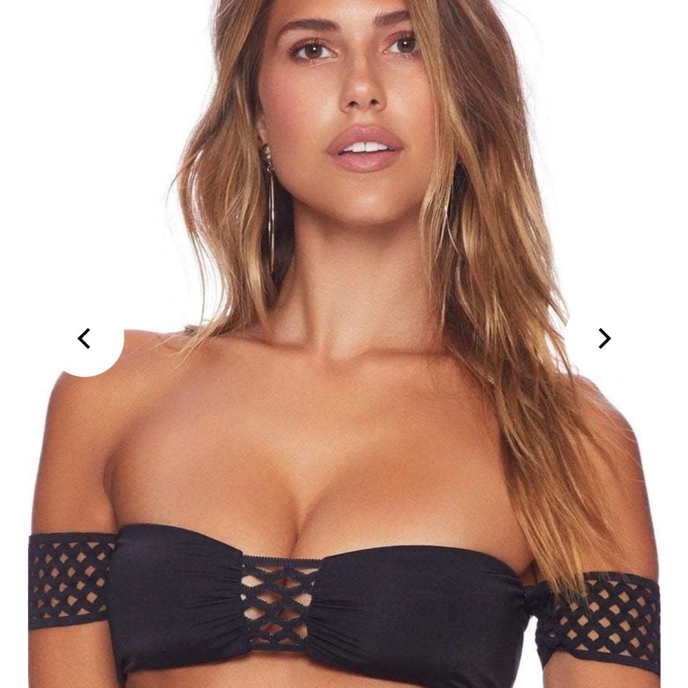 Beach Bunny Hayden bandeau Black Lattice Sleeve Bikini top NWT Size LG